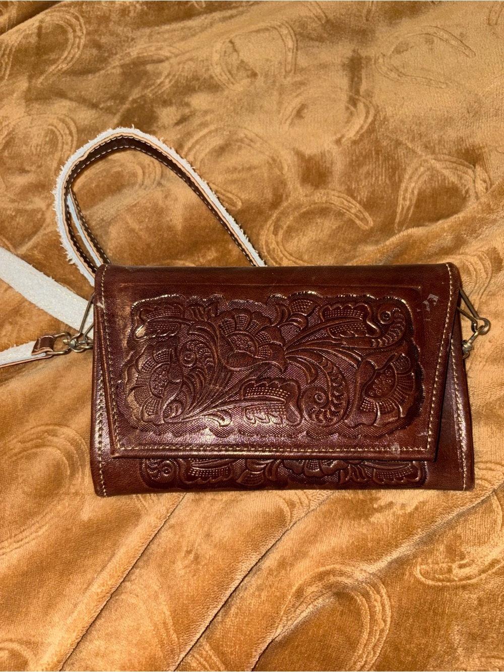 Embossed Brown Leather Crossbody Bag